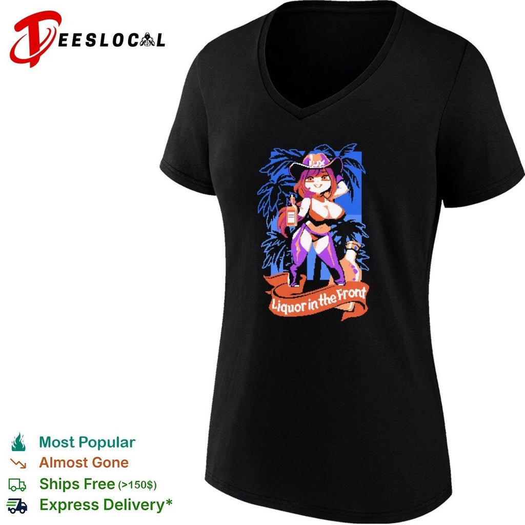 Liquor in the Front Cowgirl pixel art T-shirt
