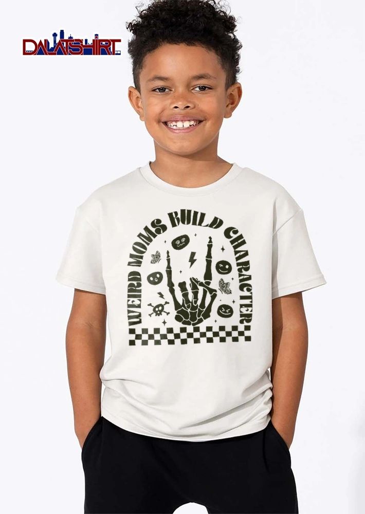 Weird Moms Build Character Skeleton Hand Rock On Checkered Pattern shirt