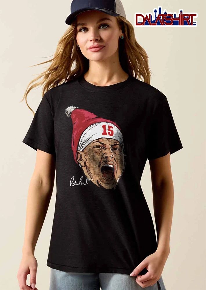 Pat Mahomes Screaming Face Red Santa Hat Halftone Caricature shirt