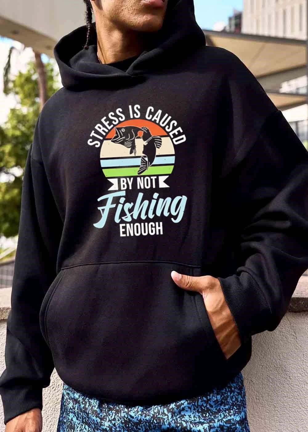 Stress Is Caused By Not Fishing Enough Retro Sunset Striped Circle Jumping Bass Silhouette shirt