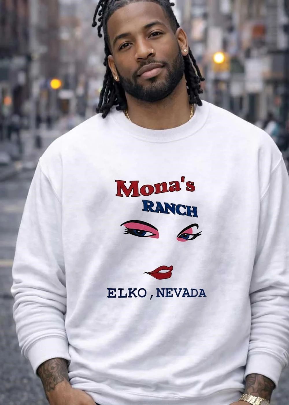 Mona’s Ranch Elko Nevada Eyes Lips Vintage Style Graphic T-Shirt