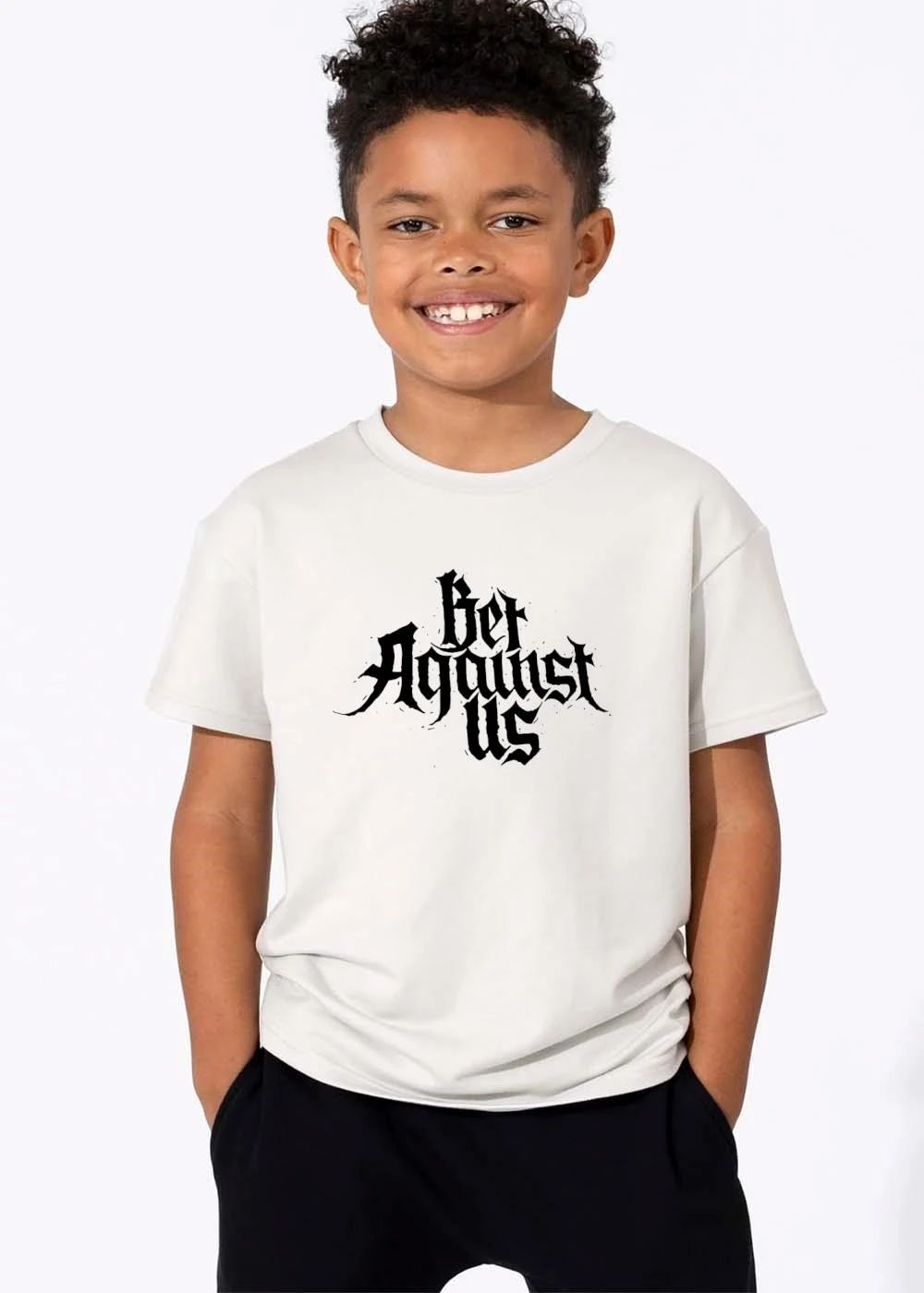 Bet Against US Black Gothic Lettering Spiky Calligraphy Splatter Typography shirt
