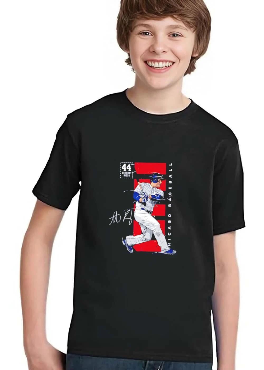 Chicago Baseball 44 Anthony Rizzo Batter Swinging Red Background Line Art shirt