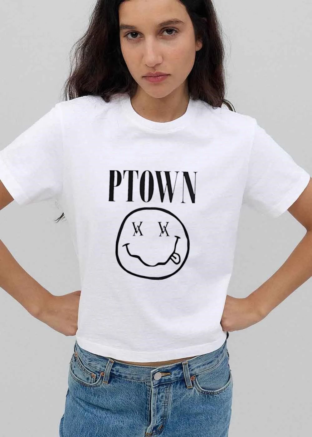 Ptown Bootleg Illustration Smiley Face Protruding Tongue shirt