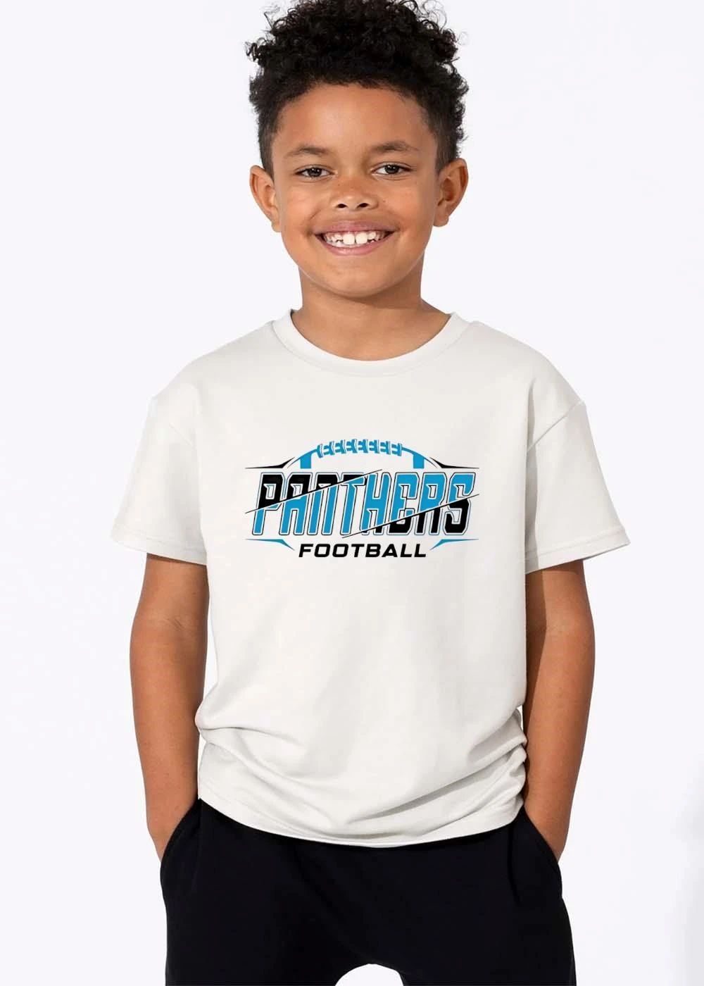 Panthers Football Blue Black Split Wordmark Laces Diagonal Slash shirt