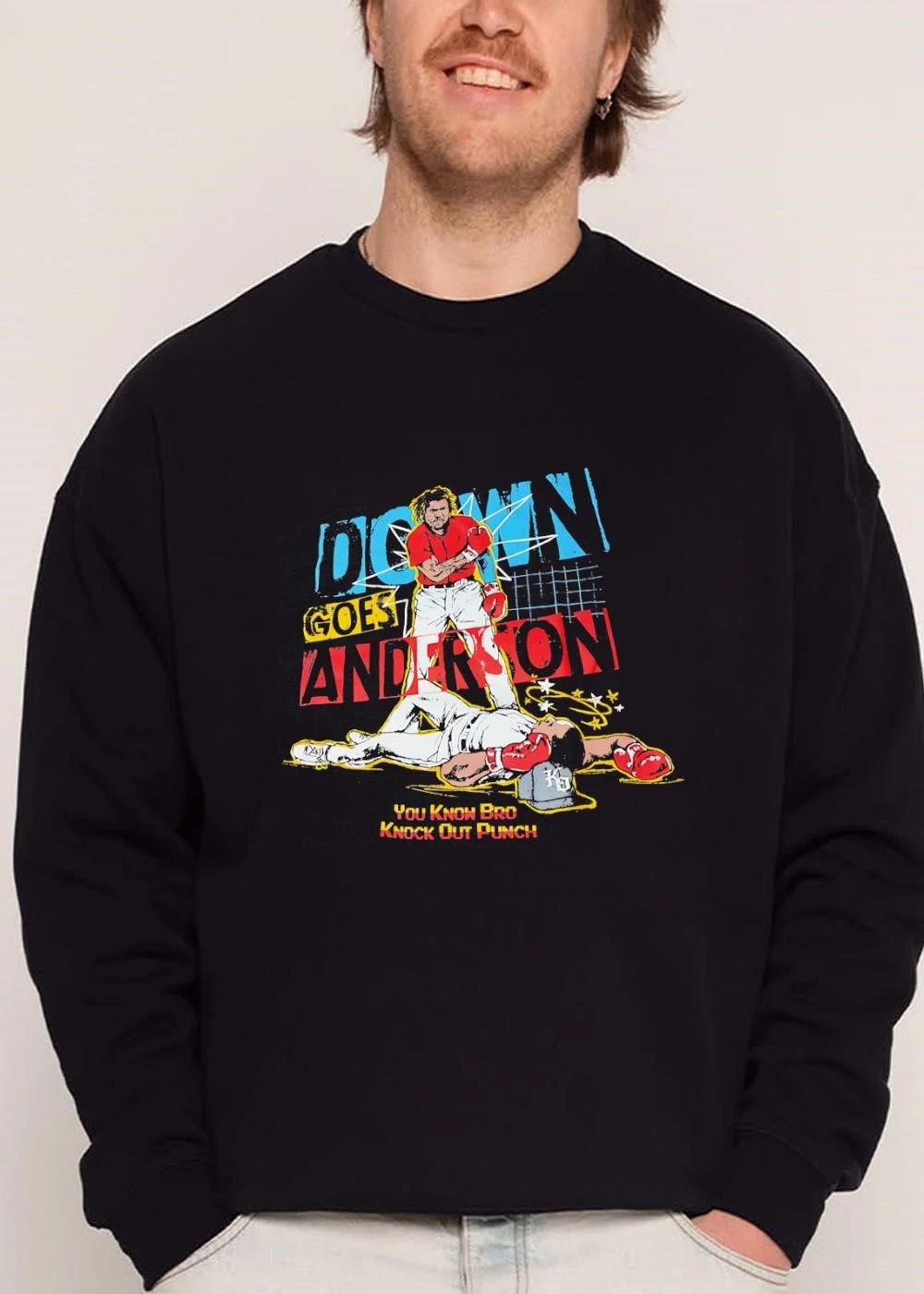 Down Goes Anderson You Know Bro Knock Out Punch Baseball Players Fight Boxing Pose Illustration shirt