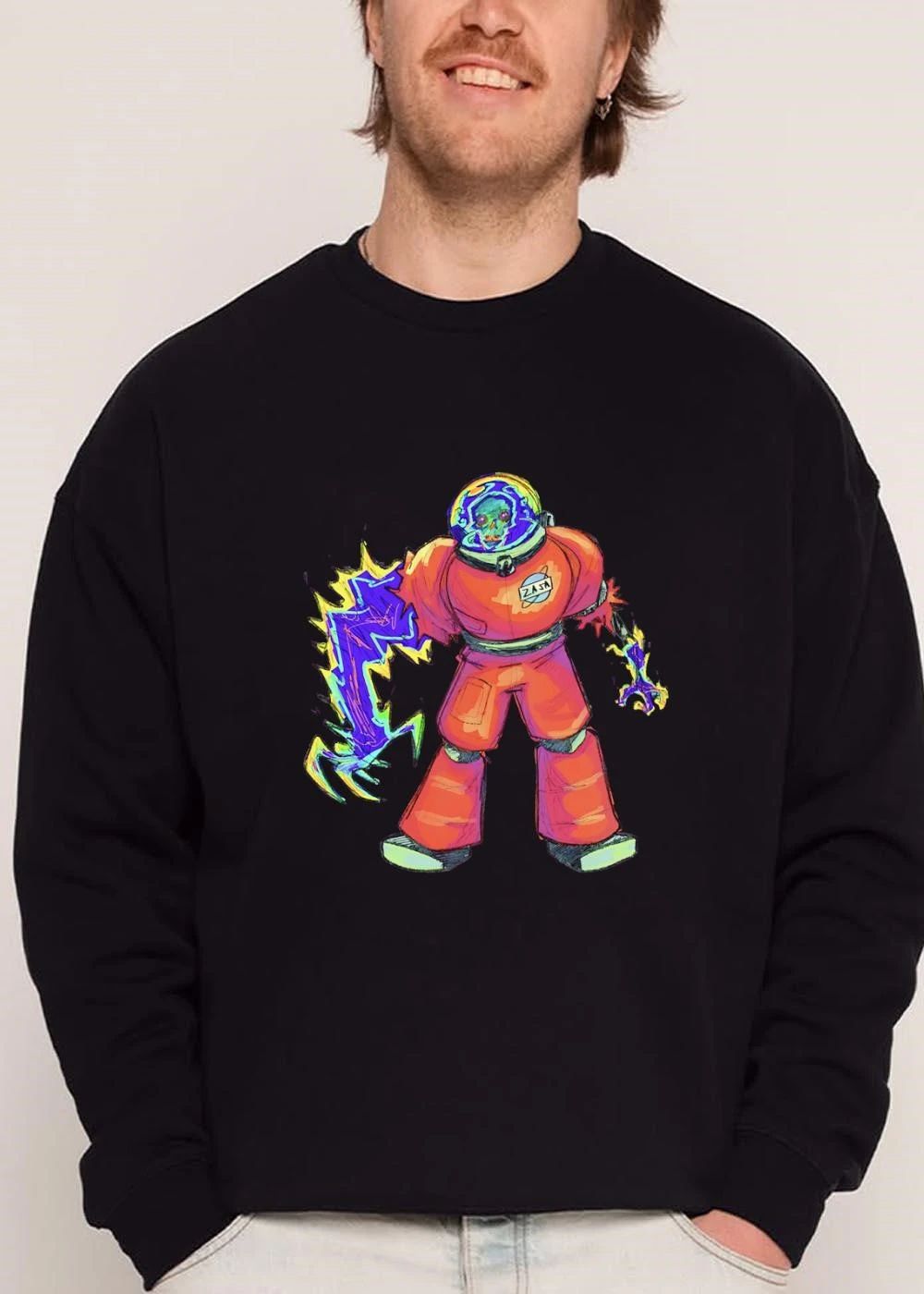 Zasa Neon Sketch Skeleton Astronaut Red Spacesuit Energy Claw shirt