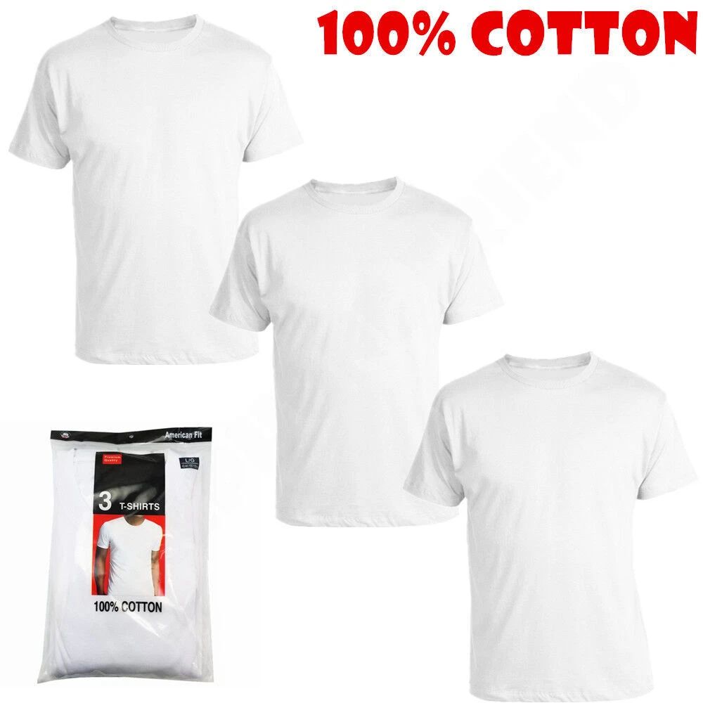 Men's  Crew-neck T-Shirt, White /Black 6 Pack "100% Cotton & Tagless"