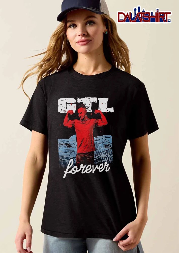 Gtl Forever Flexing Muscular Man Beach Ocean Stars Halftone shirt