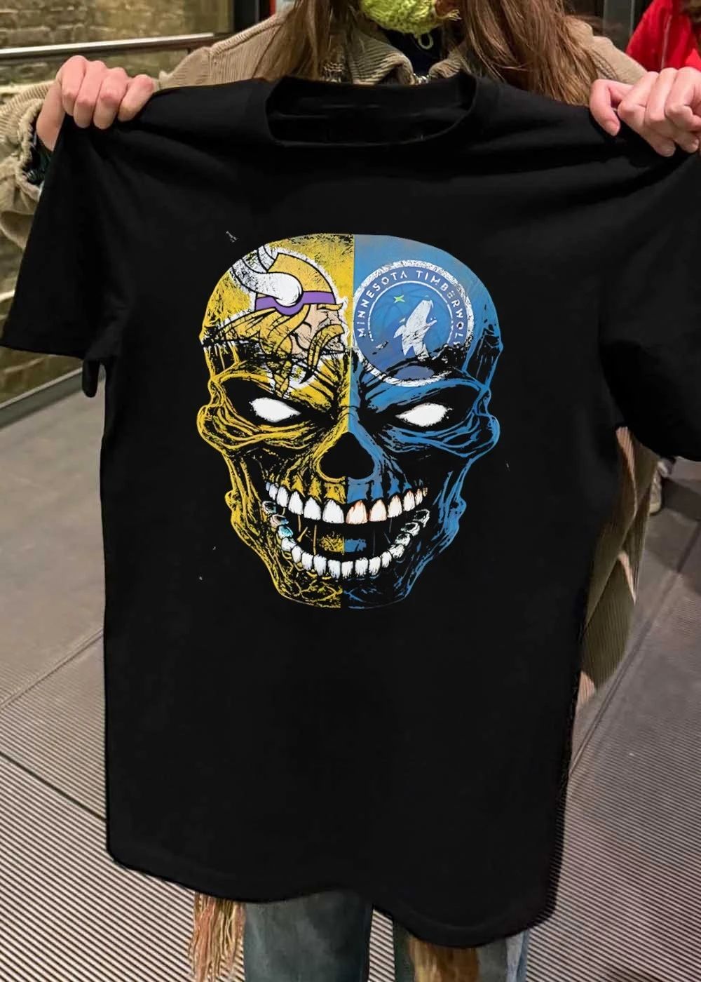 Minnesota Vikings and Timberwolves Skull Logo Fan Art T-Shirt