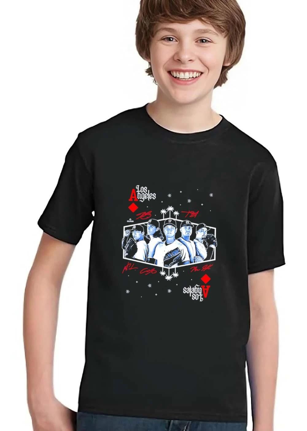 Los Angeles Dodgers MLB Playing Card Halftone Baseball Players Palm Trees shirt