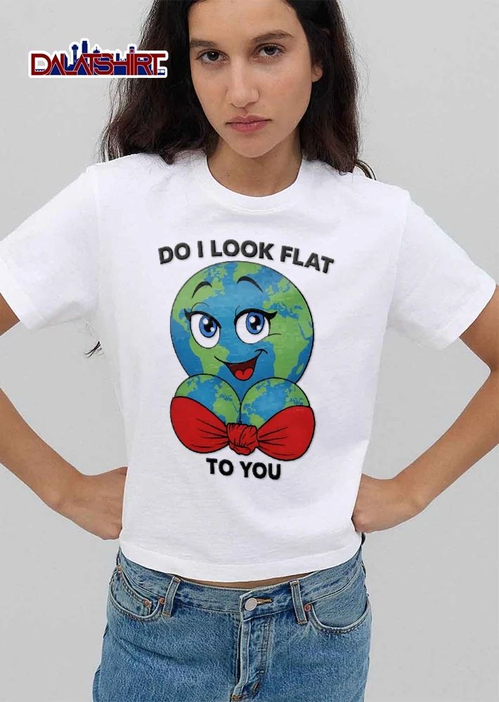 Do I Look Flat To You Cartoon Anthropomorphic Planet Earth Globe Red Bikini Top shirt