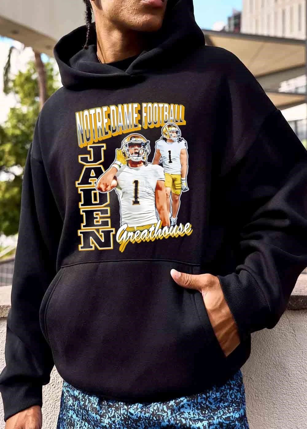 Notre Dame Fighting Irish NCAA Football Jaden Greathouse Player Action Cutouts Bootleg Style shirt