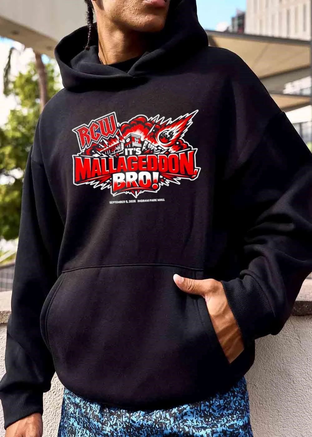 Rcw Its Mallageddon Bro September 5 2026 Ingram Park Mall Flaming Meteor Striking Building Explosion shirt