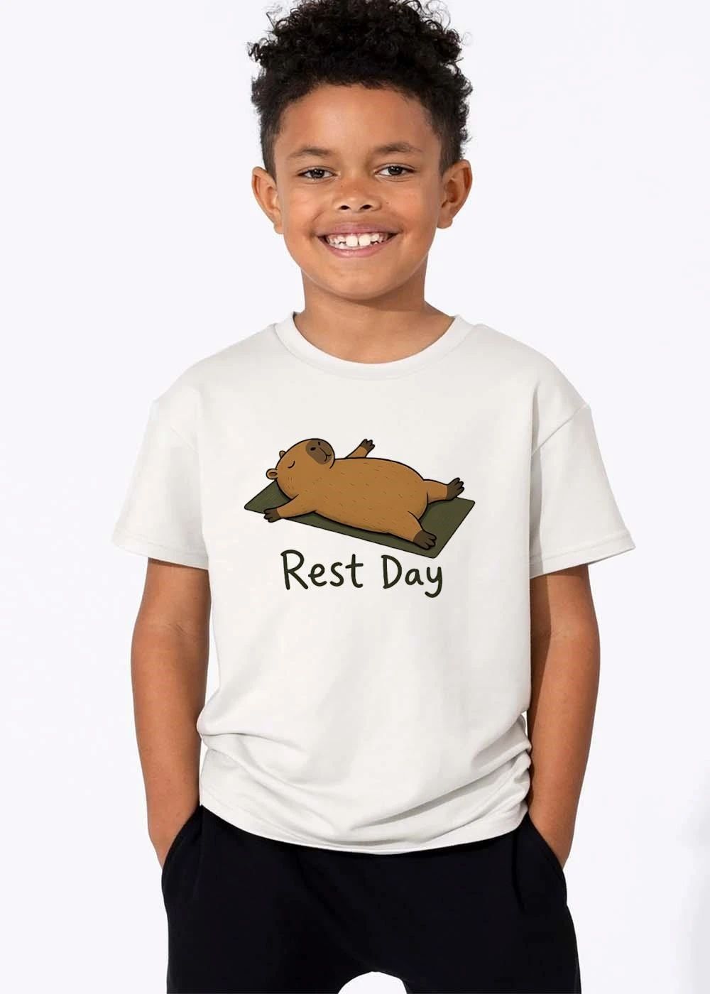 Rest Day Cartoon Capybara Relaxing Lying On Back Green Yoga Mat shirt
