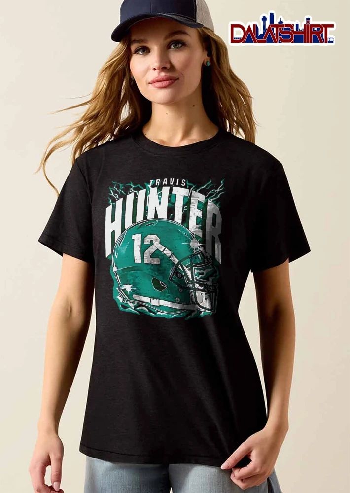 Travis Hunter Green Football Helmet Lightning Bolts Sparkles shirt