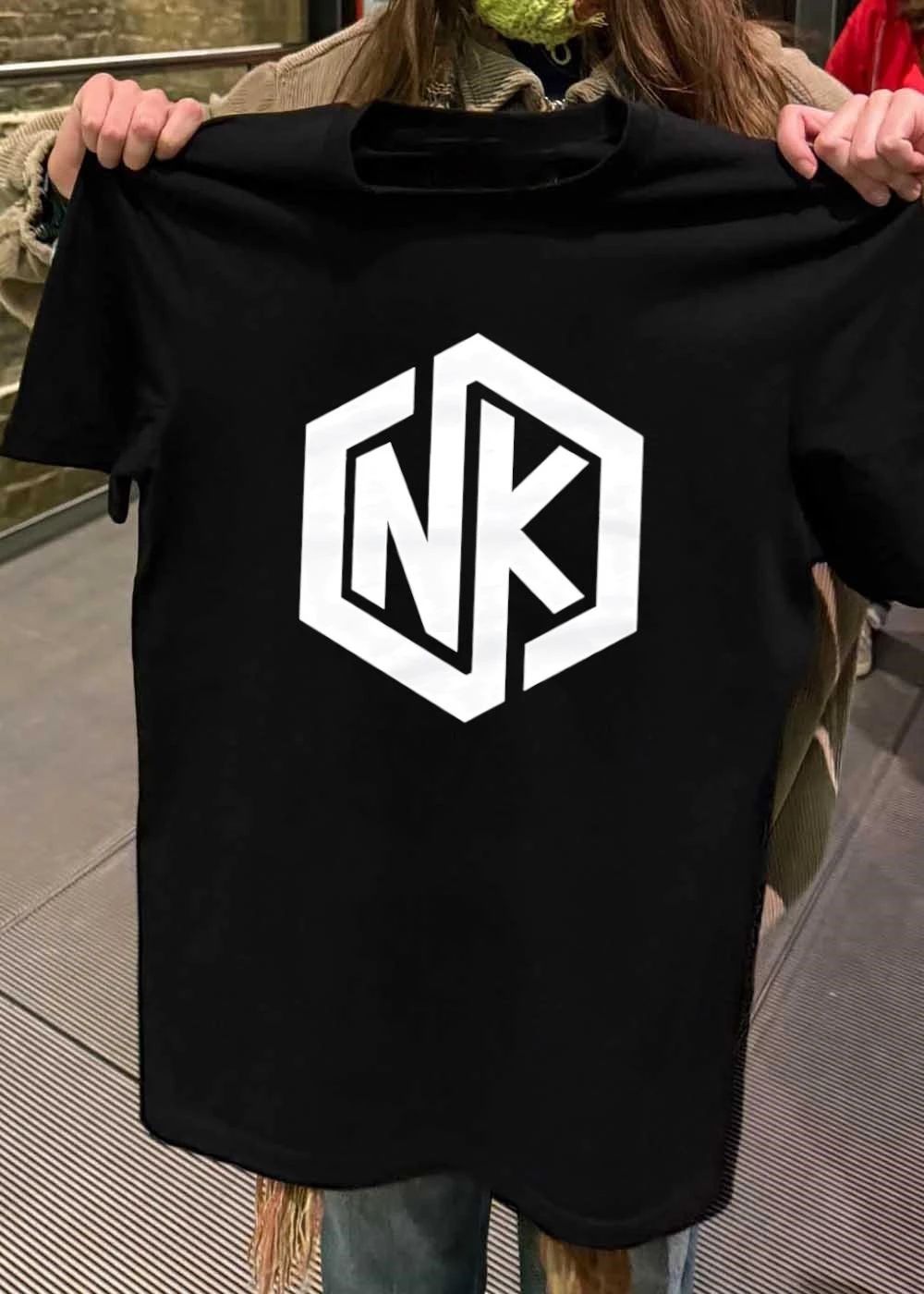 NK Logo Minimalist White Marble Effect Unisex Graphic T-Shirt