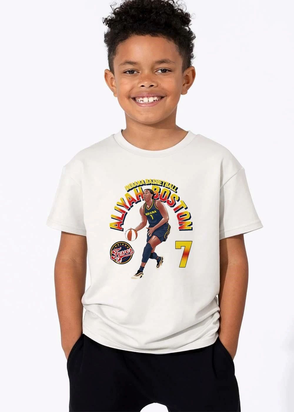 Indiana Fever WNBA Basketball Aliyah Boston 7 Player Illustration Dribbling shirt