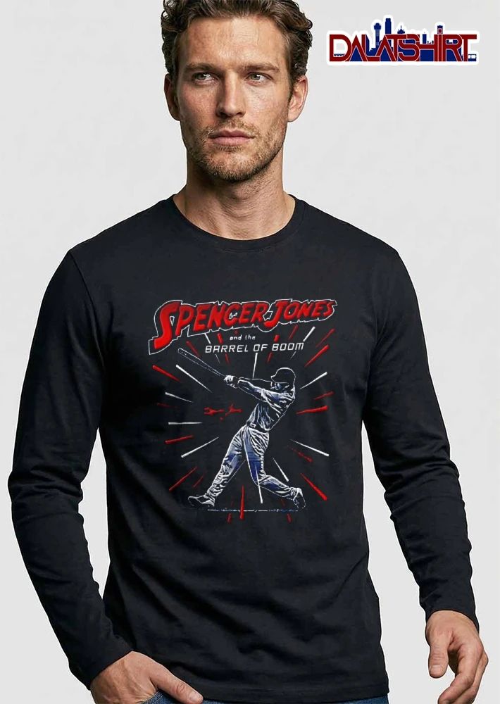 Spencer Jones And The Barrel Of Boom Baseball Batter Swinging Bat Burst Rays shirt
