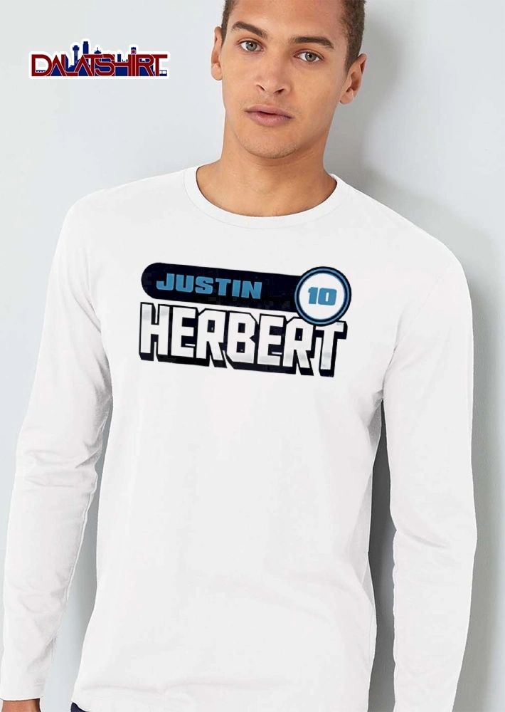 Justin Herbert 10 Blue Rounded Bar Circular Number Badge Block Typography shirt