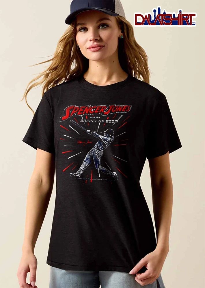 Spencer Jones And The Barrel Of Boom Baseball Batter Swinging Bat Burst Rays shirt