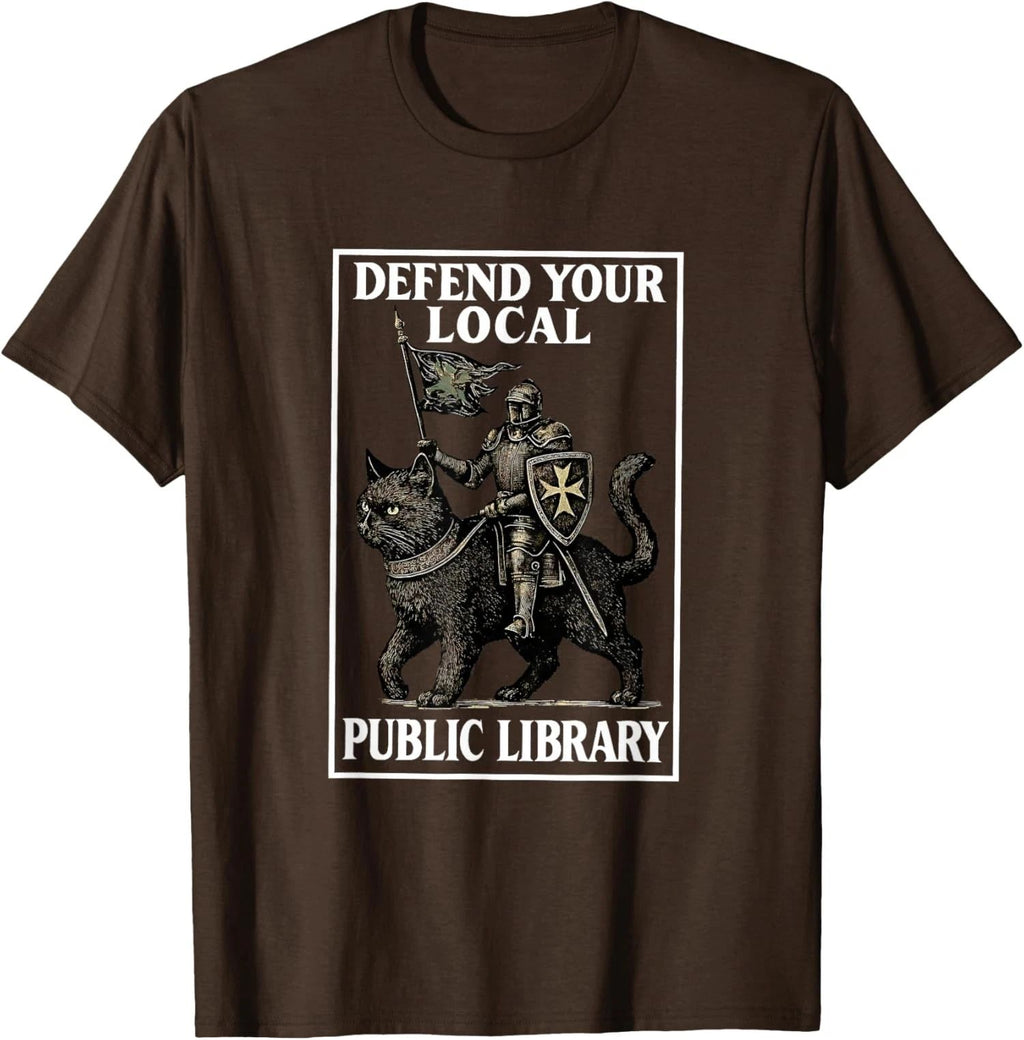 Defend Your Local Public Library Funny Knight Cat Unisex T-Shirt