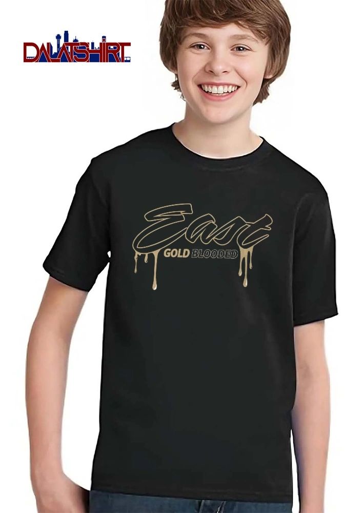 East Gold Blooded Metallic Dripping Cursive Script Typography Drips shirt