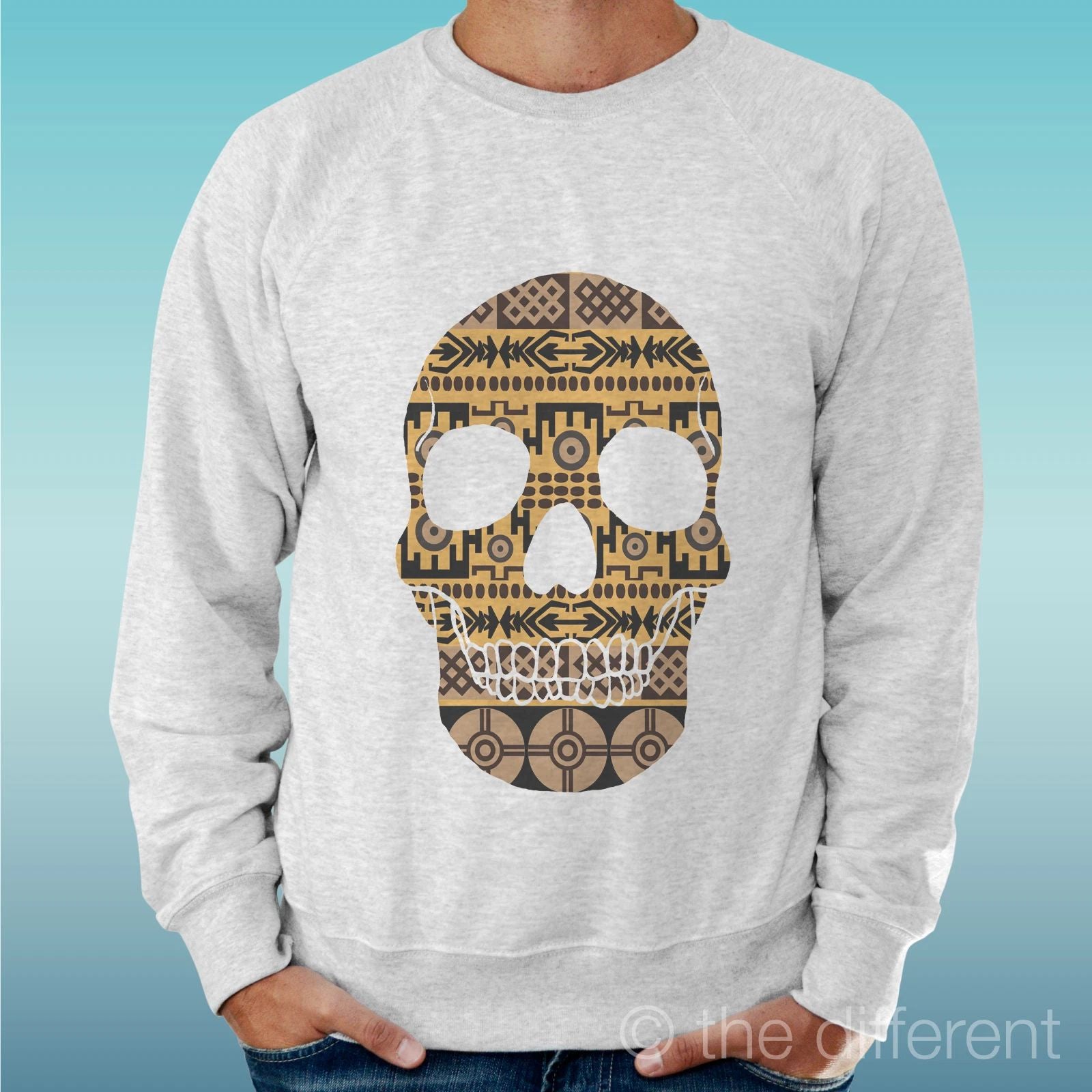 Felpa Man Light Sweater Light Grey " Skull African Art. "