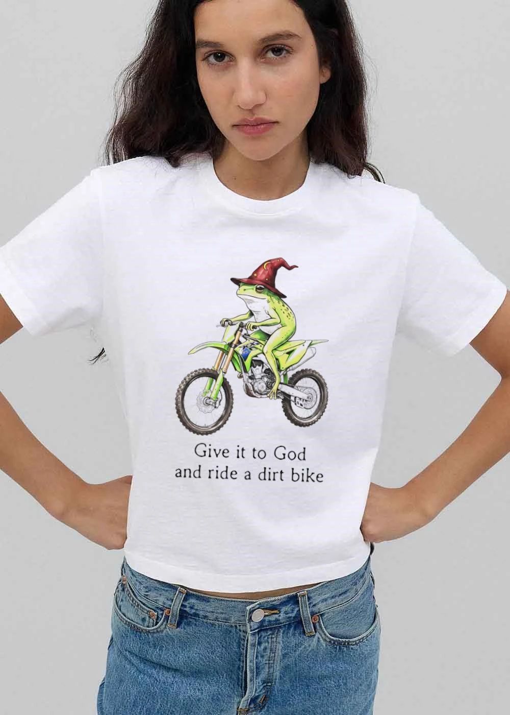 Give It To God And Ride A Dirt Bike Wizard Frog Green Motocross Motorcycle Cartoon shirt