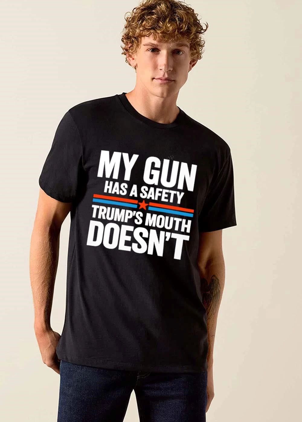 My Gun Has A Safety Trumps Mouth Doesnt Red Blue Stripes Star shirt