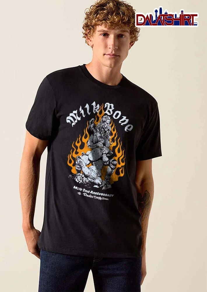 Milk Bone 2nd Anniversary By Rockin Jelly Bean Masked Wrestler Submission Hold Flames Line Art shirt