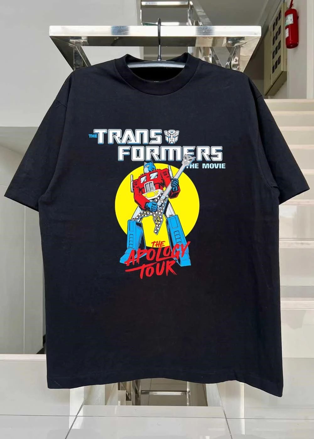The Transformers The Movie Apology Tour Optimus Prime Playing Guitar T-Shirt