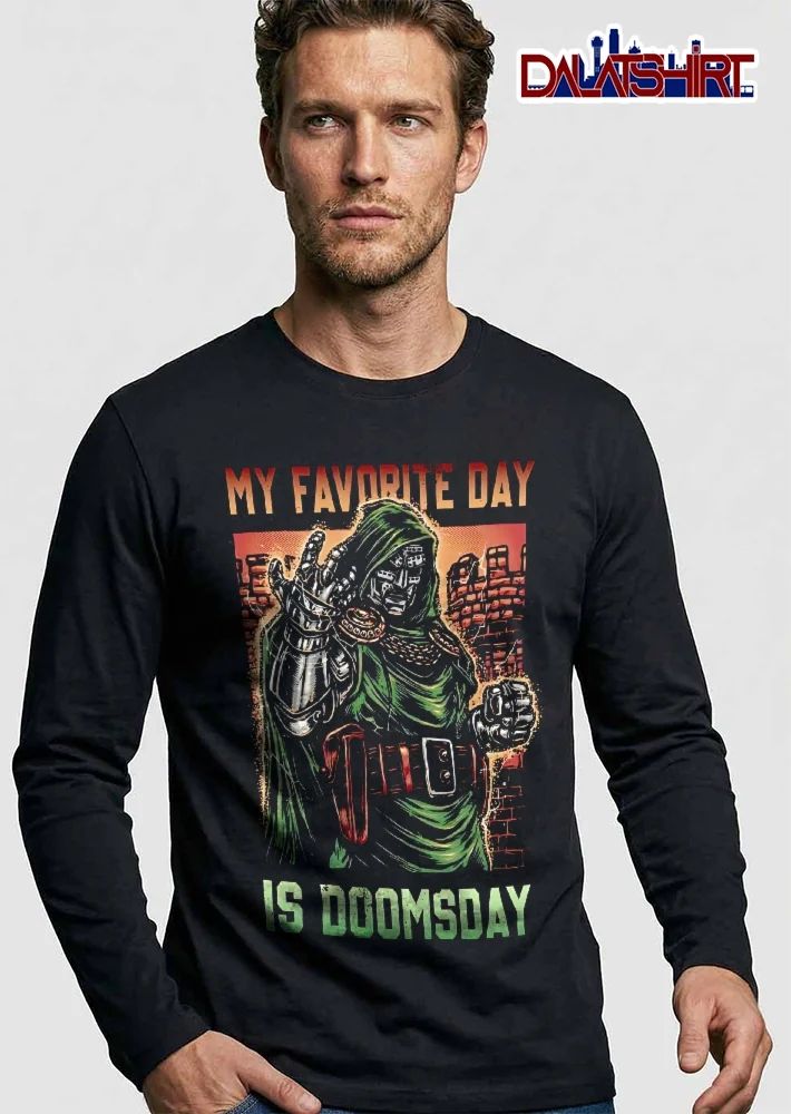 My Favorite Day Is Doomsday Hooded Masked Villain Brick Wall Comic shirt