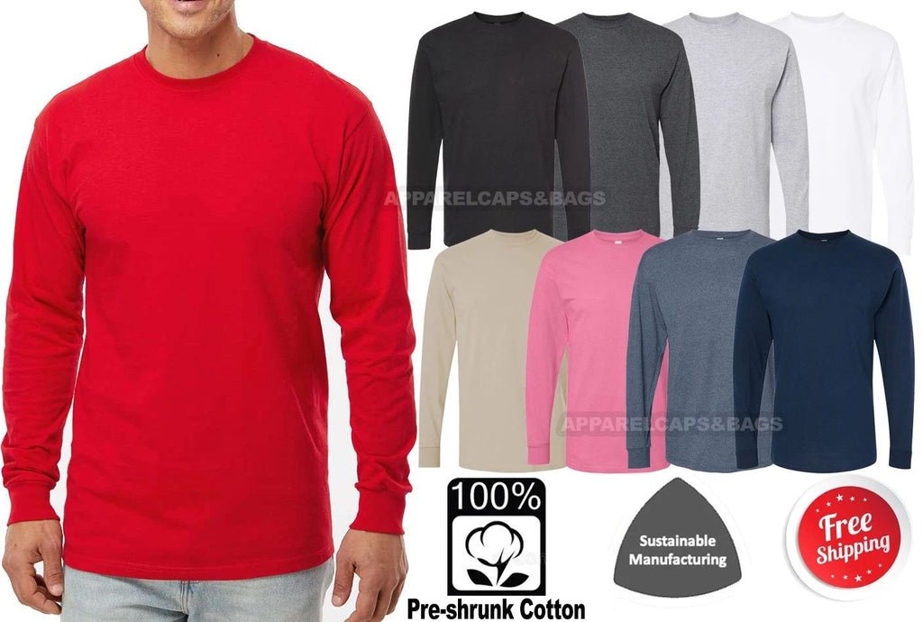 Mens Soft Touch Tee PRE-SHRUNK Cotton Long Sleeve T-Shirt Sizes XS-3XL NEW!