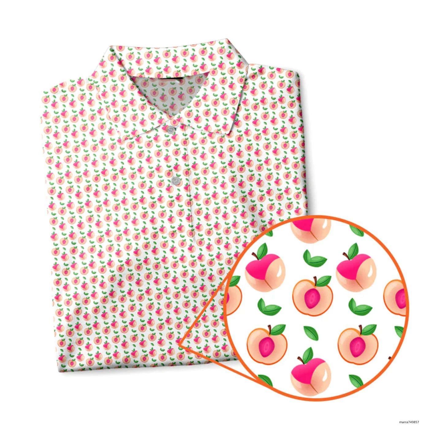 Funny Sweet Peach Charm All Print Golf Polo Shirt Size S-5XL