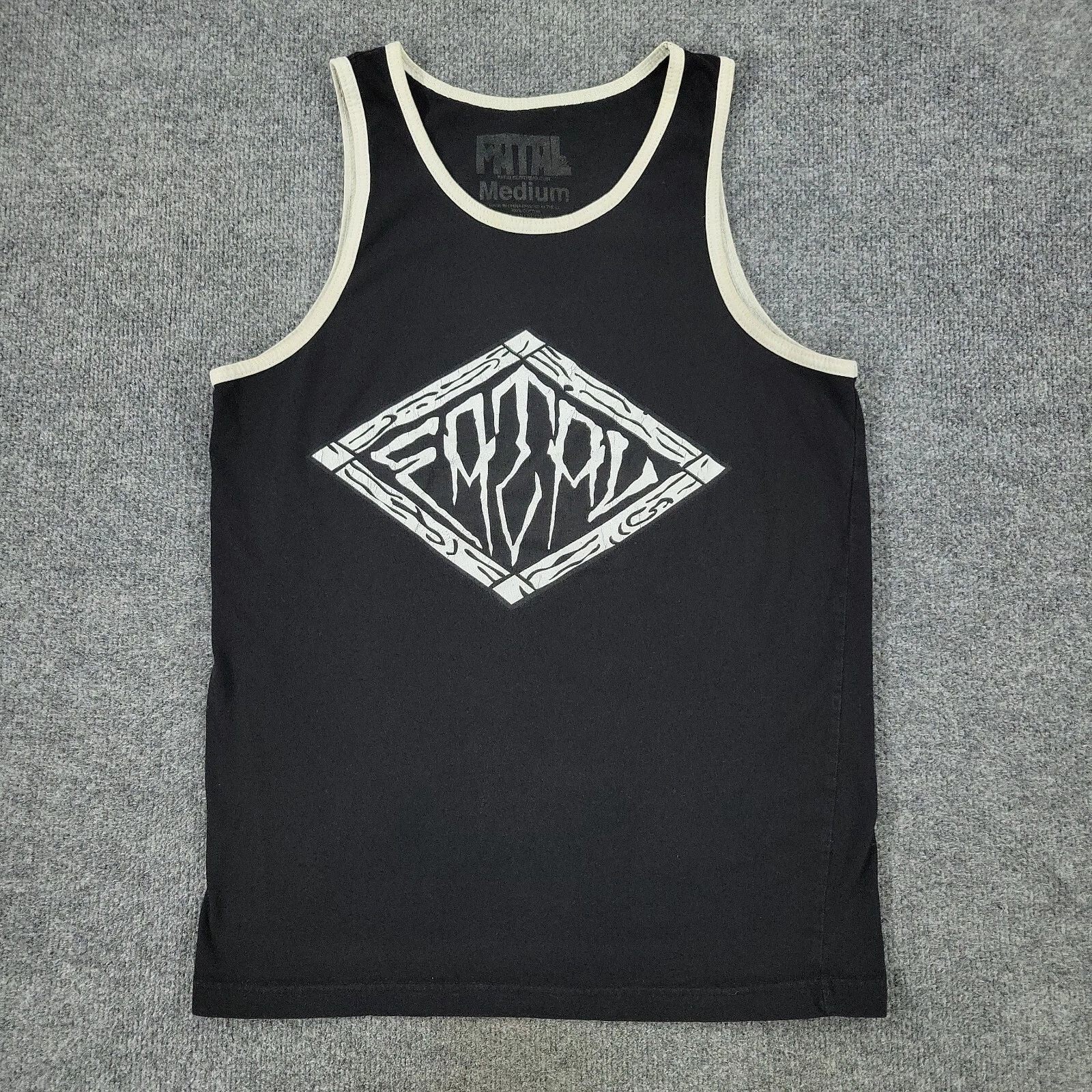 Fatal Tank Top Shirt Men's Medium Black Graphic Round Neck Sleeveless Spell Out
