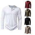 Mens Summer Solid Button V Neck T Shirts Henley Casual Long Sleeve Slim Tops