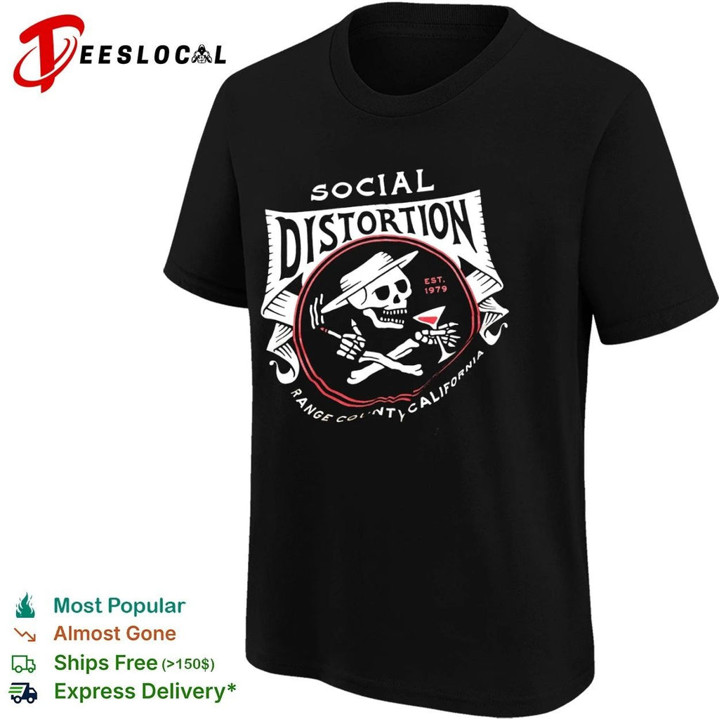 Social Distortion Est 1979 Range County California Skull Martini T-shirt
