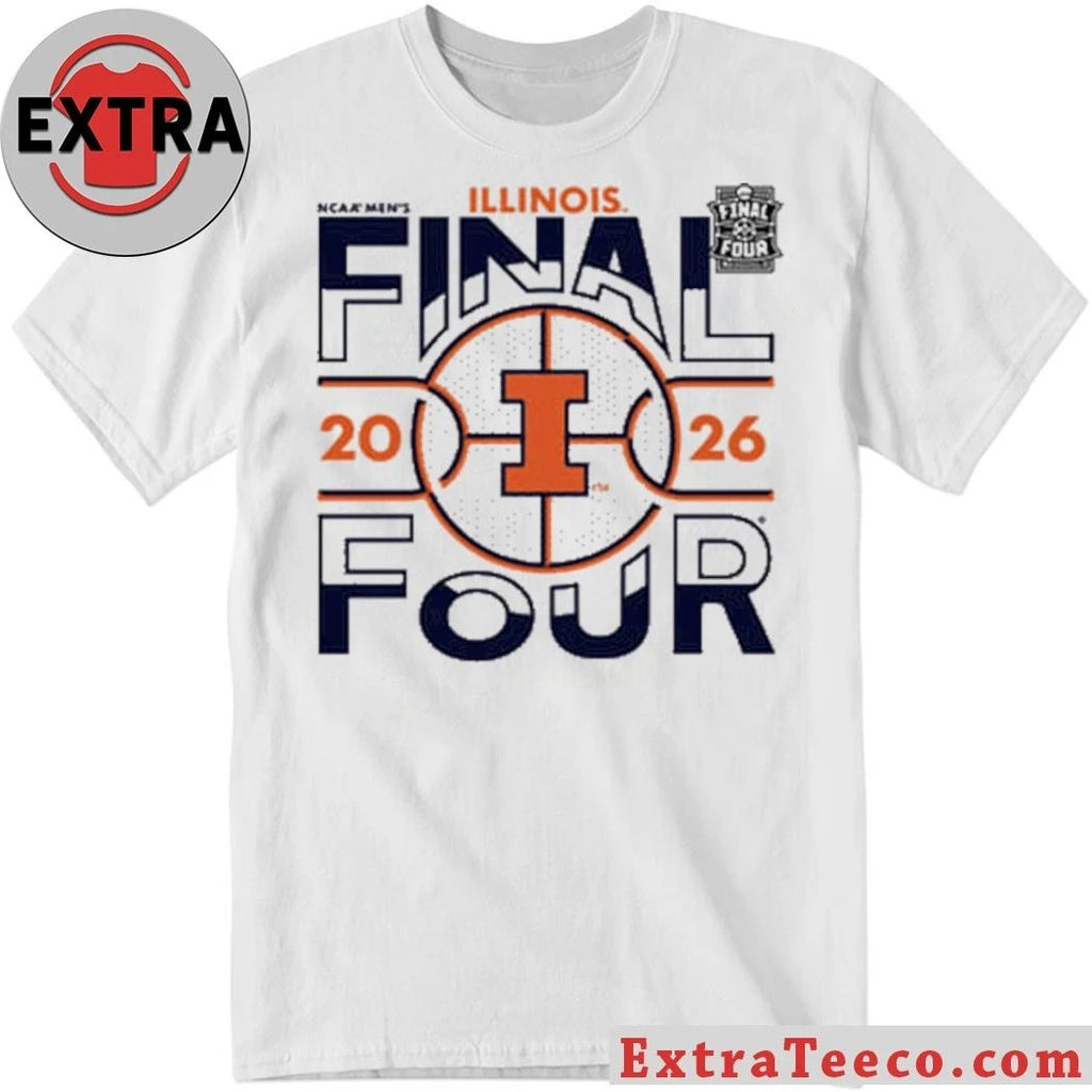 Blue 84 Illinois Fighting Illini White 2026 Men’s Basketball Final Four Logo T-Shirt- Top-Rated Gift for College Basketball Lovers