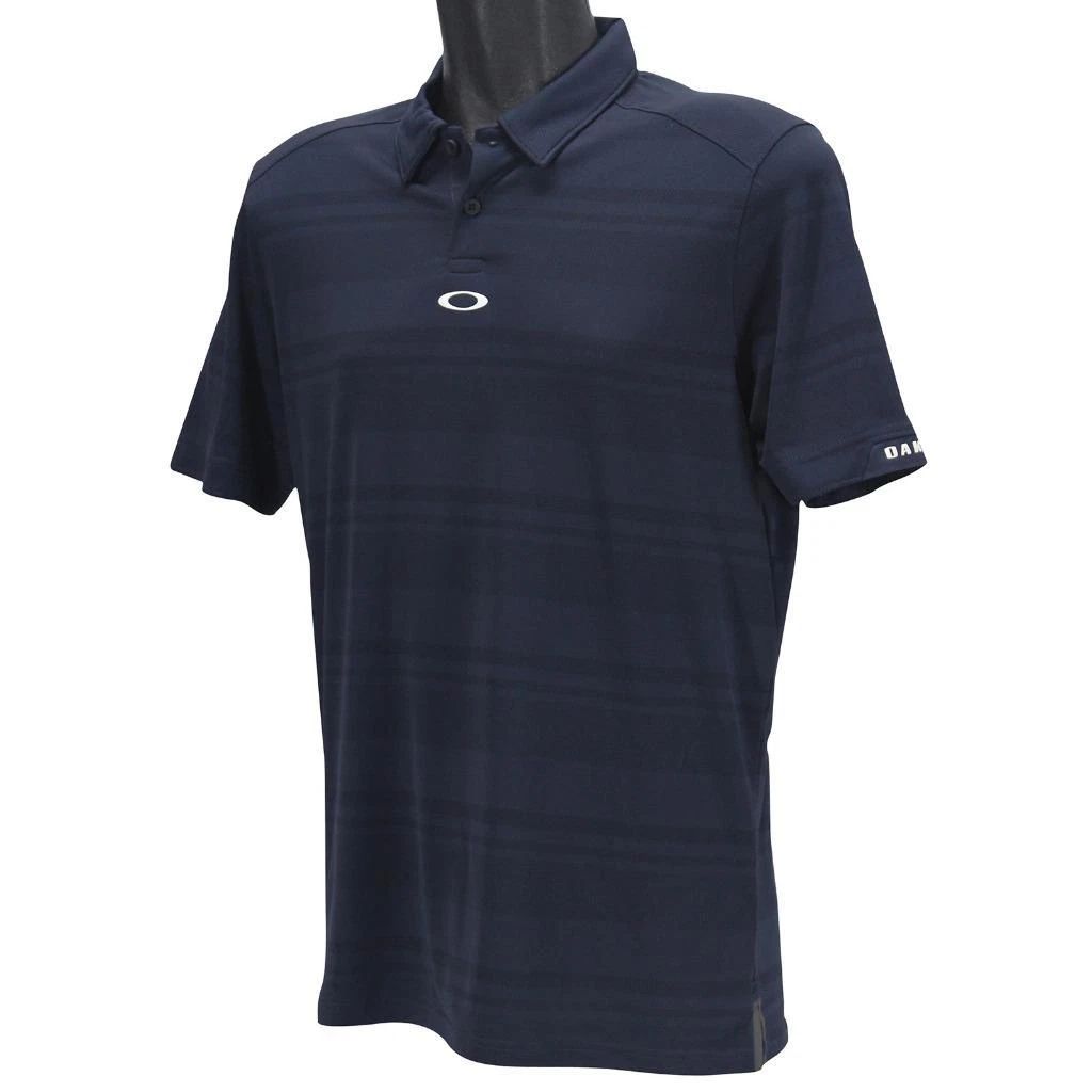 Oakley Aero Stripe Jacquard Polo Mens S Small Fathom Navy Blue Golf Regular Tee