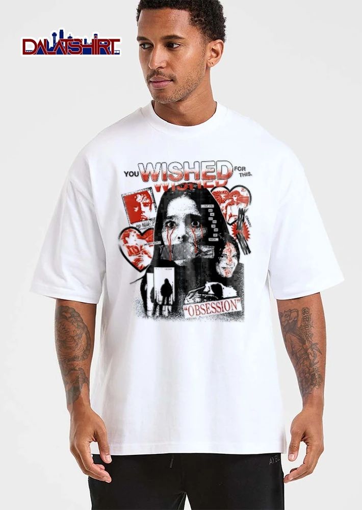 You Wished For This Obsession Nikki Freaky Woman Taped Mouth Blood Tears Heart Polaroid Halftone shirt