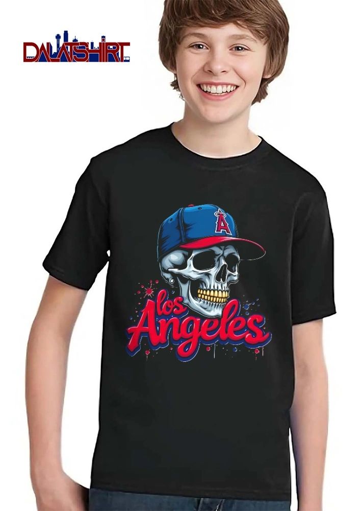 Los Angeles Angels MLB Skull Wearing Baseball Cap Gold Teeth Graffiti shirt