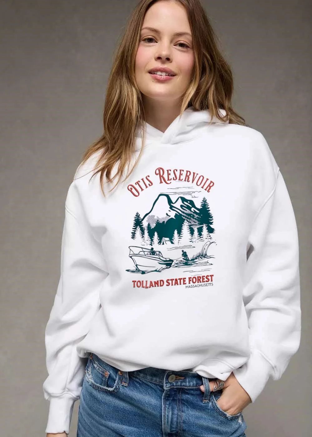 Otis Reservoir Tolland State Forest Massachusetts Mountains Tent Motorboat Waterskier Line Art shirt