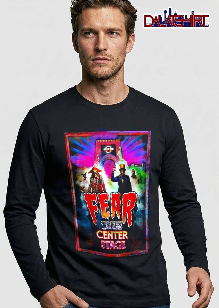 Universal Studios Fear Takes Center Stage Horror Characters Neon Archway Fog shirt