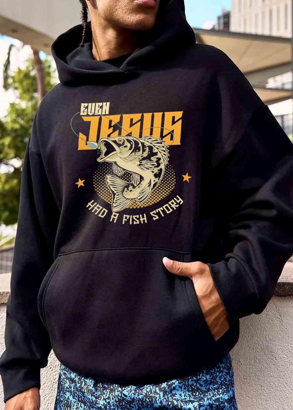 Even Jesus Had A Fish Story Bass Jumping Fishing Hook Halftone Stars shirt