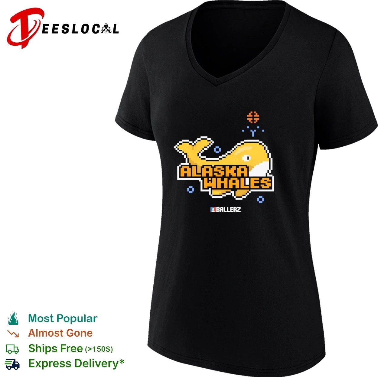 Alaska Whales Ballerz pixel art whale T-shirt