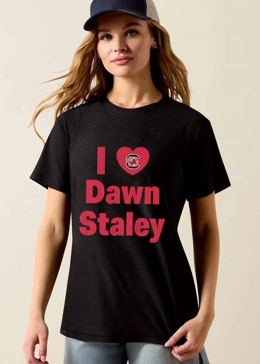South Carolina Gamecocks NCAA I Love Dawn Staley Heart Logo Maroon Block Text shirt