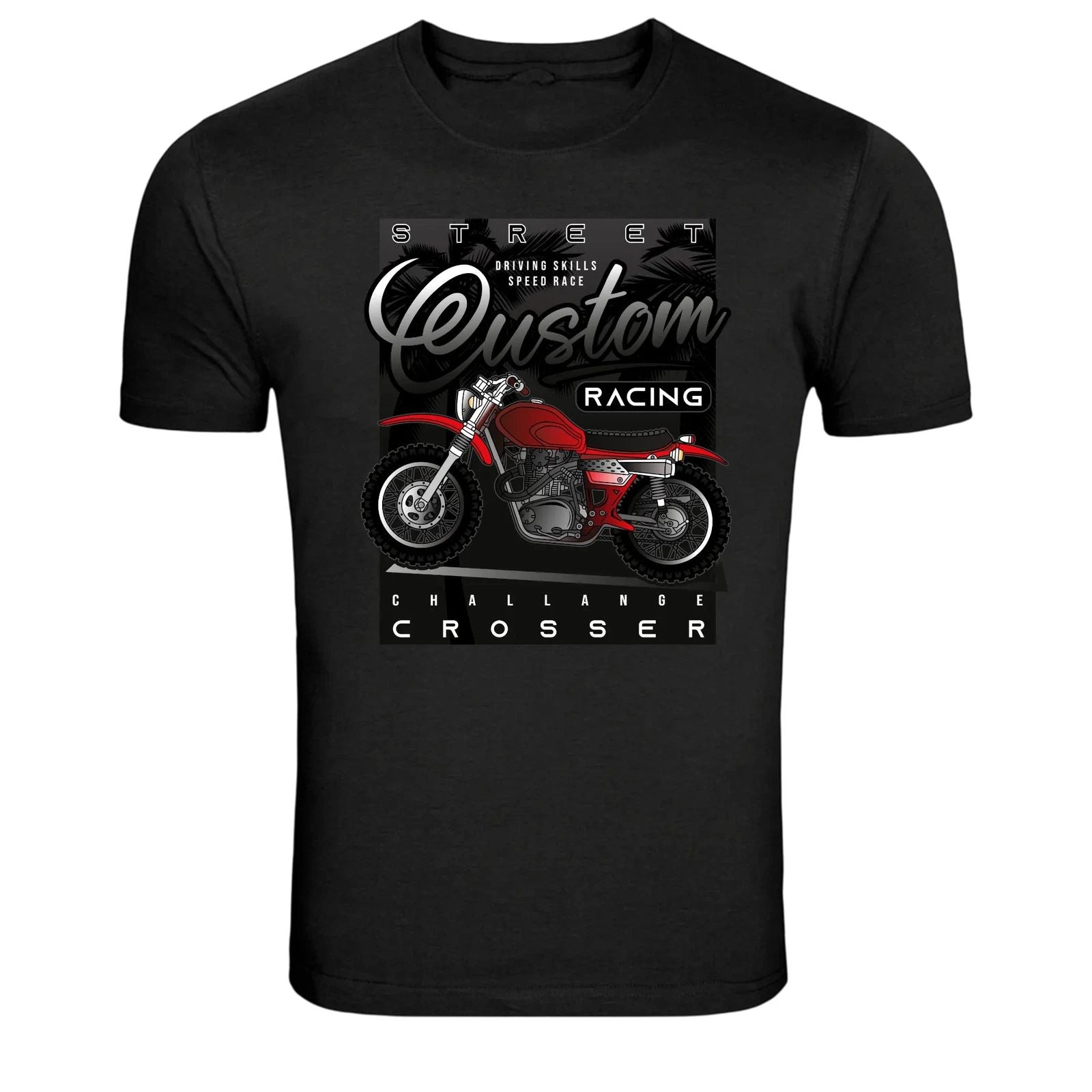 Street Custom Racing Crosser Motorcycle Graphic T-Shirt