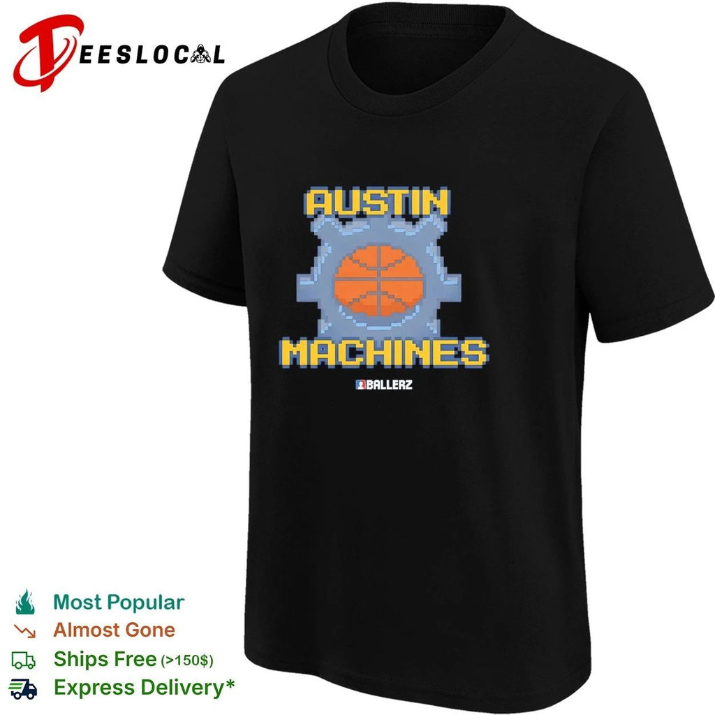Austin Machines Ballerz basketball pixel art T-shirt