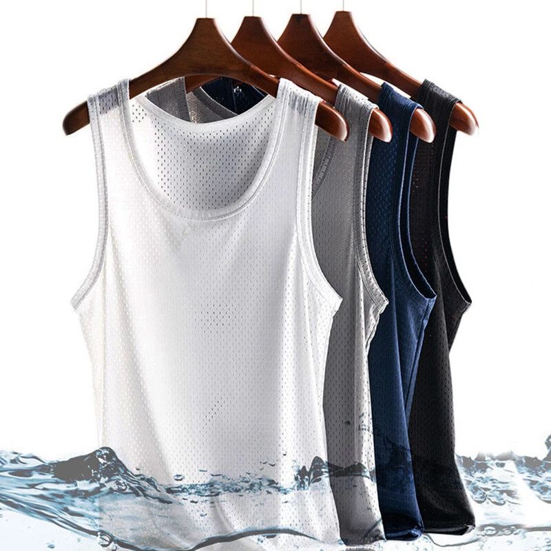 Mens Ice Silk Vest Quick Dry Sleeveless Tops T-Shirts ▽